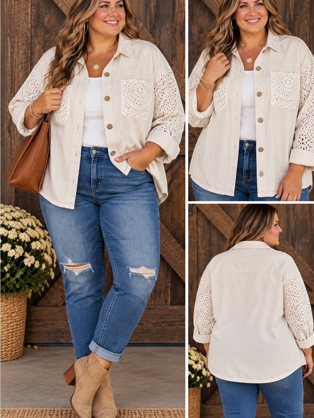 Maurices Cream Eyelet Button-Front Shirt Jacket